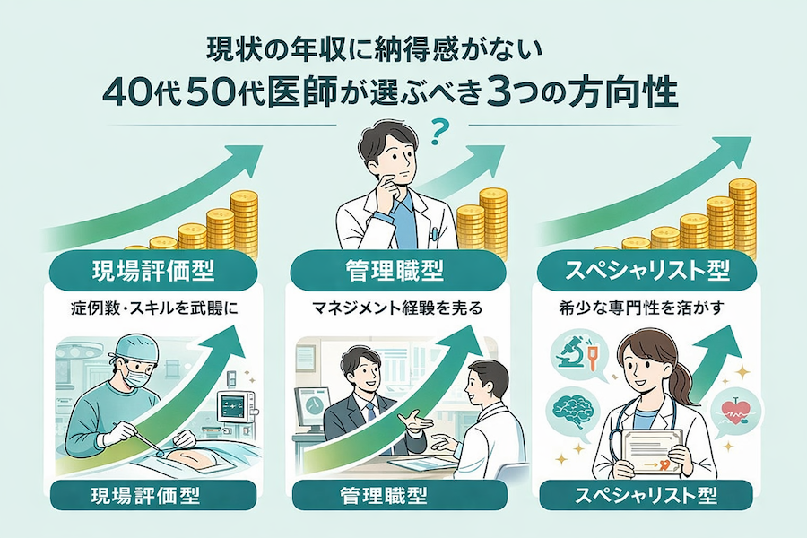 現状の年収に納得感がない40代50代医師が選ぶべき3つの方向性