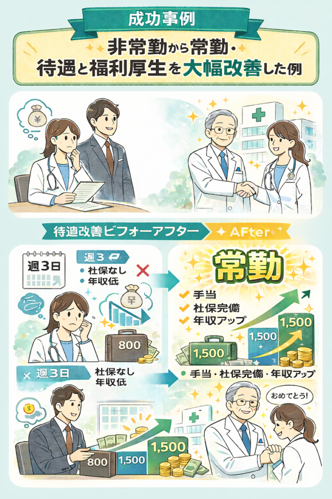 成功事例 非常勤から常勤への転身で待遇と福利厚生を大幅改善した事例